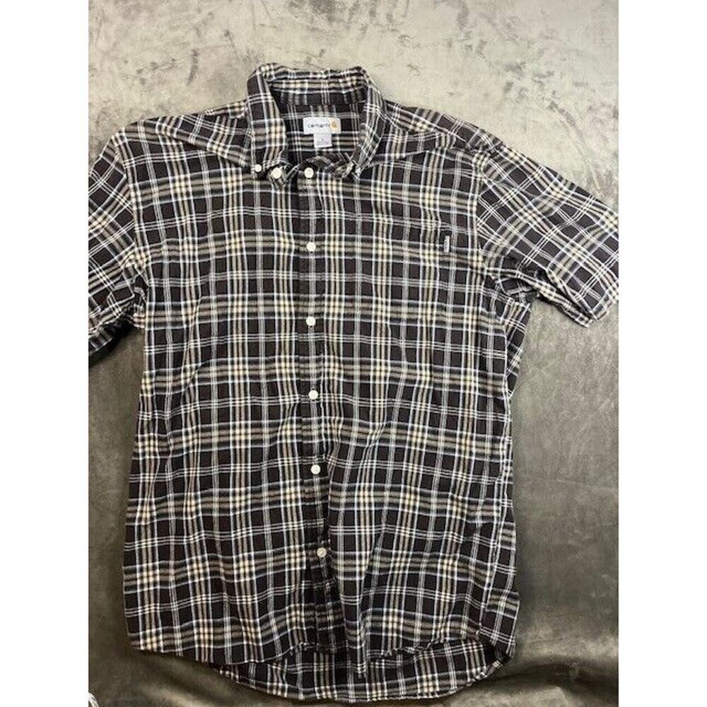 CARHARTT Brown Plaid Short Sleeve L Button Down Shirt‎ Men’s Size Large